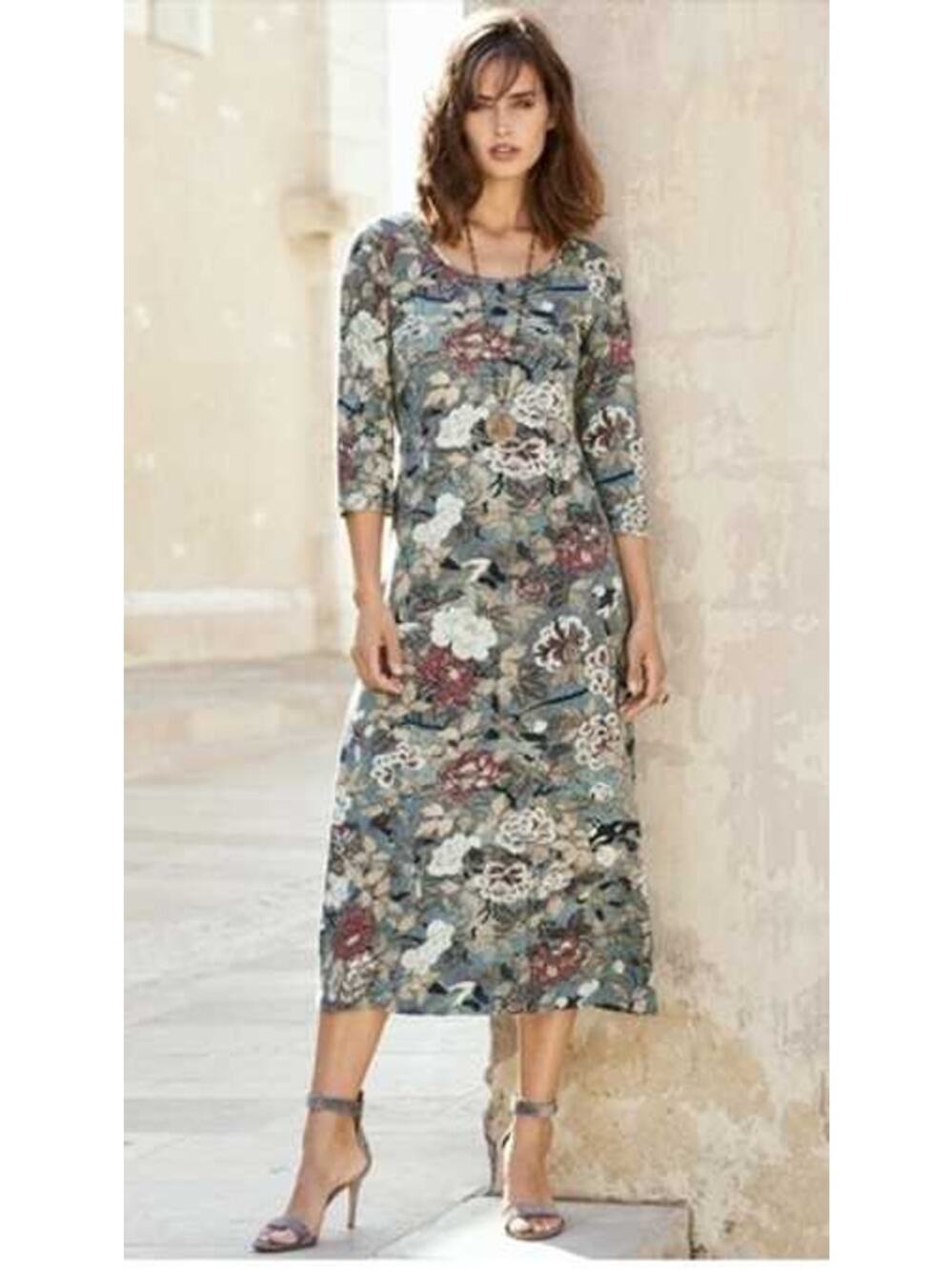 Peruvian Connection Capistrano Asian Birds Large Cotton Stretch 3/4 Sleeve Dress